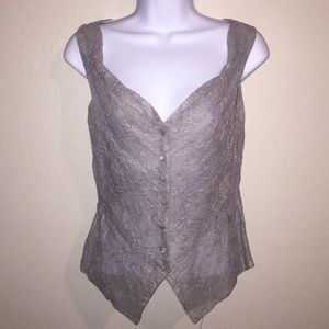 Anthropologie Odille Silver Lace Sleeveless Top